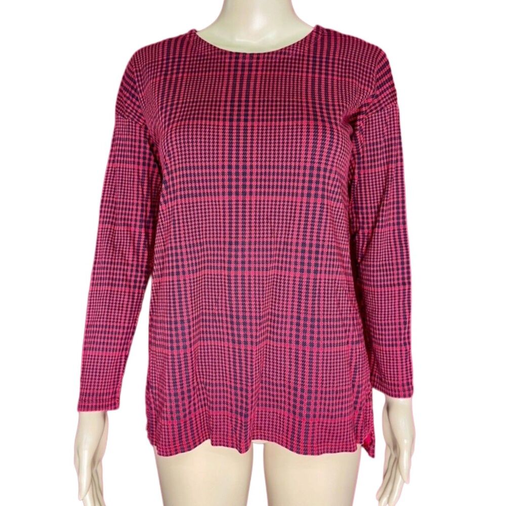 J Jill Red Houndstooth 100% Supima Cotton Crew Neck Tunic XSP